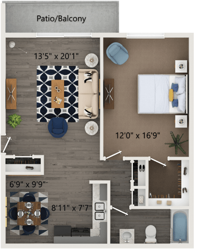 The Geneva Floor Plan at Hanover Park Blu Apartments, Hanover Park, 60133